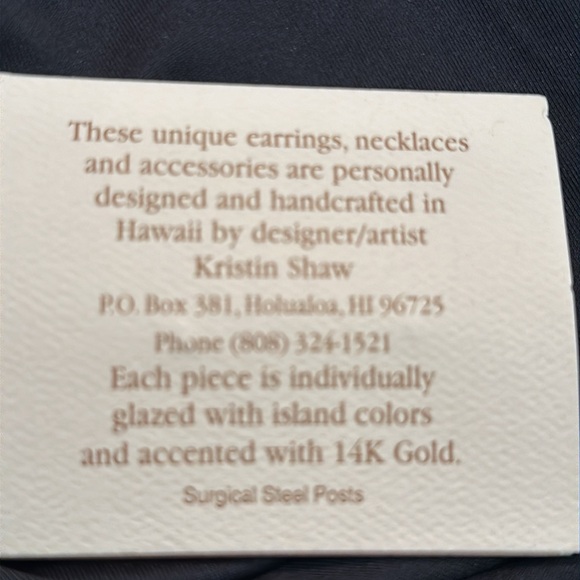 Handcrafted in Kona, Hawaii Sunbird Pottery & Porcelain Pierced Earrings - Picture 3 of 5